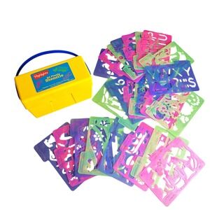 Highlights 24 Plastic Stencils Kit Kids Art Drawing Craft Creative Yellow Case